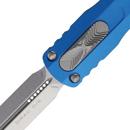 Microtech Auto Dirac DE OTF Knife Blue Aluminum Handle 4.38in Closed 3in Stonewash Dagger Blade For Elite Collectors by Microtech