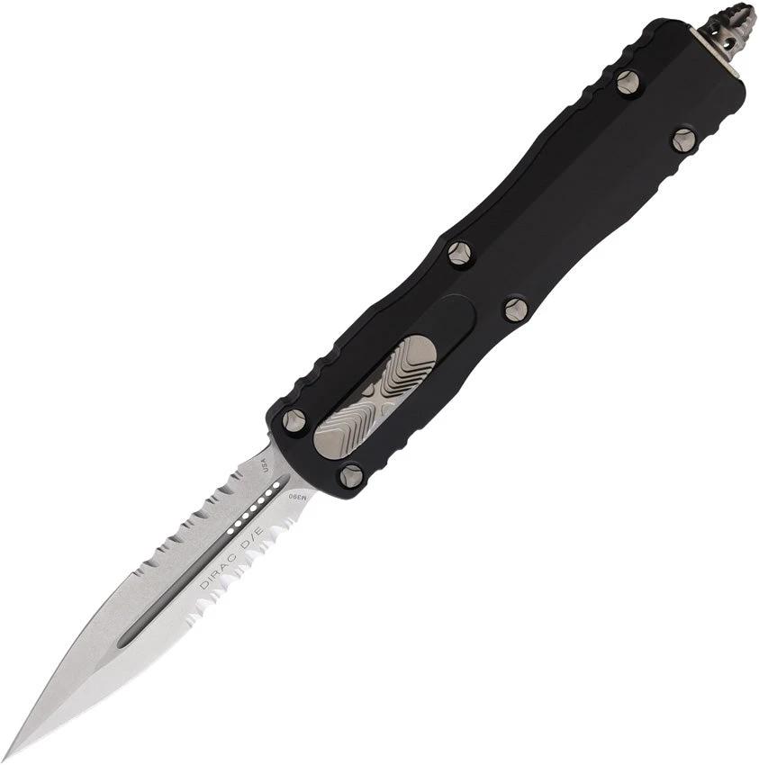 Microtech Dirac DE OTF Auto Knife Black Partially Serrated Stonewash Blade Glass Breaker For Tactical Enthusiasts by Microtech
