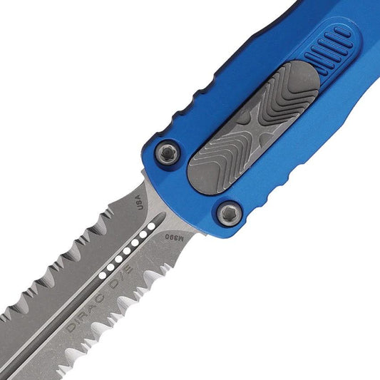 Microtech Auto Dirac D E OTF Knife For Tactical EDC Enthusiasts Apocalypse Finish Blue Aluminum Handle Glass Breaker by Microtech