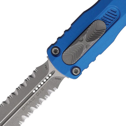 Microtech Auto Dirac D E OTF Knife For Tactical EDC Enthusiasts Apocalypse Finish Blue Aluminum Handle Glass Breaker by Microtech