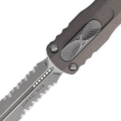 Microtech Auto Dirac D E OTF Knife with 3 Inch Serrated Blade AP Finish Gray Aluminum Handle for Tactical Pros by Microtech