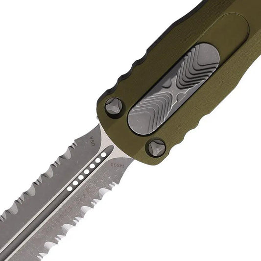 Microtech Auto Dirac D/E OTF AP OD 225-11APOD Glass Breaker Tactical Partially Serrated Blade Green Aluminum Handle by Microtech