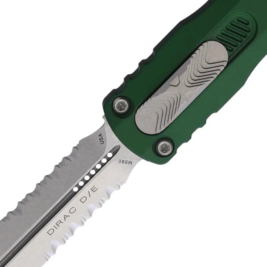 Microtech Dirac Auto DE OTF Knife Premium Emerald Green Aluminum Handle 3in M390 Dagger Blade For Tactical EDC by Microtech