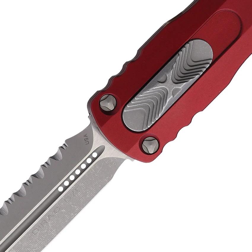 Microtech Dirac Auto OTF Knife D E Double Edge 4.38in Closed Merlot Aluminum Handle Glass Breaker For Collectors by Microtech