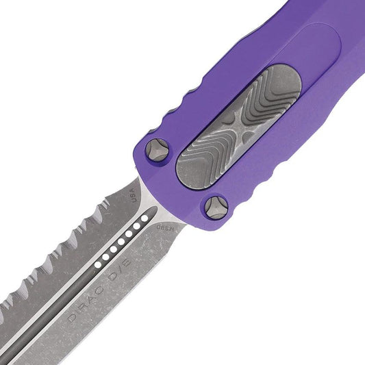 Microtech Dirac Auto DE OTF Knife With Serrated Premium Steel Blade Purple Aluminum Handle For EDC Enthusiasts by Microtech