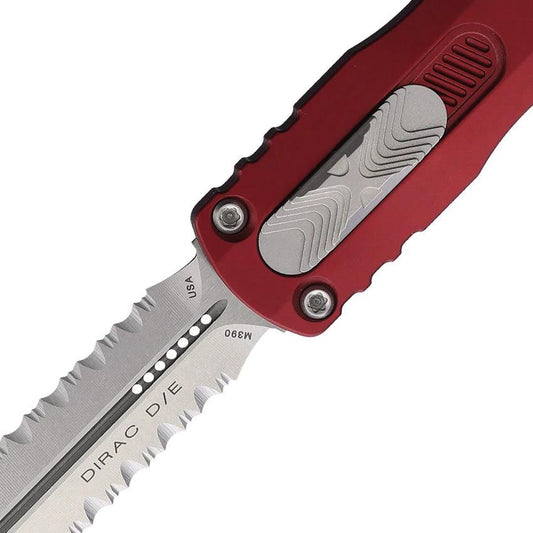 Microtech Auto Dirac DE OTF Knife With Stonewash Serrated Dagger Blade Merlot Aluminum Handle Glass Breaker For EDC by Microtech