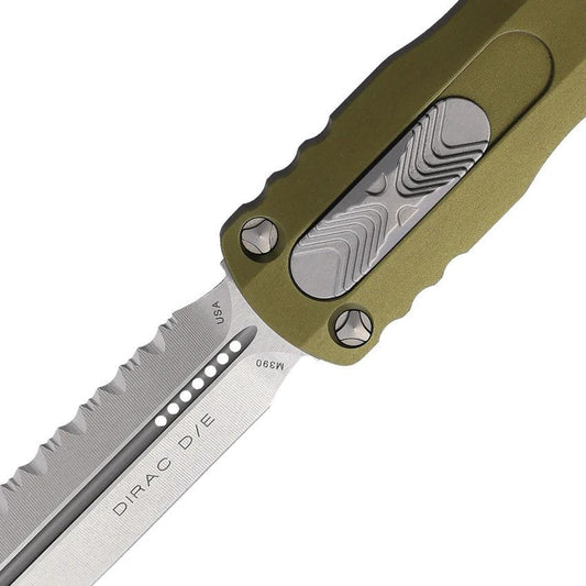 Microtech Auto Dirac D/E OTF Knife For Tactical EDC Stonewash Serrated Blade OD Green Aluminum Handle Glass Breaker by Microtech