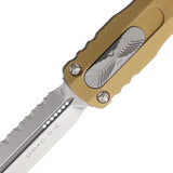 Microtech Dirac Auto DE OTF Knife Tan Aluminum Handle Tactical Glass Breaker Serrated 3 Inch Blade by Microtech
