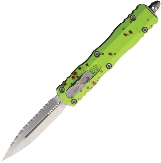 Microtech Auto Dirac Double Edge OTF Knife With Zombie Tech Aluminum Handle Serrated 3in Blade For EDC Enthusiasts by Microtech