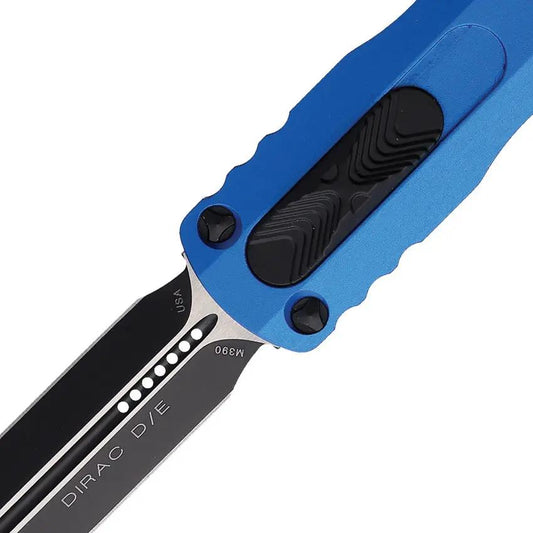 Microtech Dirac Auto OTF Knife D E With Blue Aluminum Handle Glass Breaker For EDC Enthusiasts by Microtech