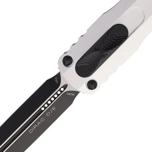 Microtech Auto Dirac Double Edge OTF Knife M390 Blade For Premium EDC Enthusiasts 4.38 In Closed Gray Aluminum Clip by Microtech