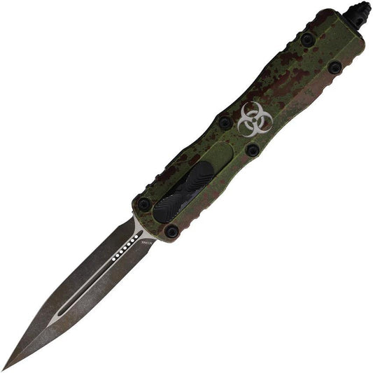 Microtech Auto Dirac OTF Outbreak D E Knife 4.38in Closed 3.0in Double Edge Blade Aluminum Handle For EDC Enthusiasts by Microtech