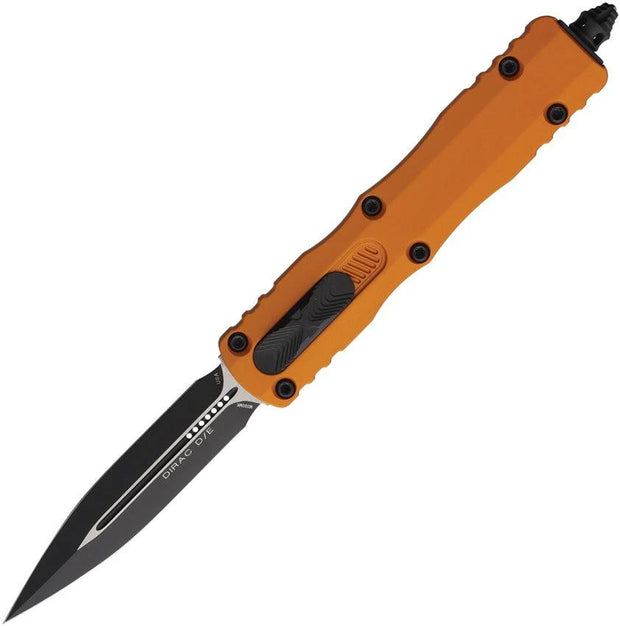Microtech Dirac D E OTF Auto Knife For EDC Fans With Two Tone Dagger Blade Glass Breaker Tangerine Aluminum Handle by Microtech