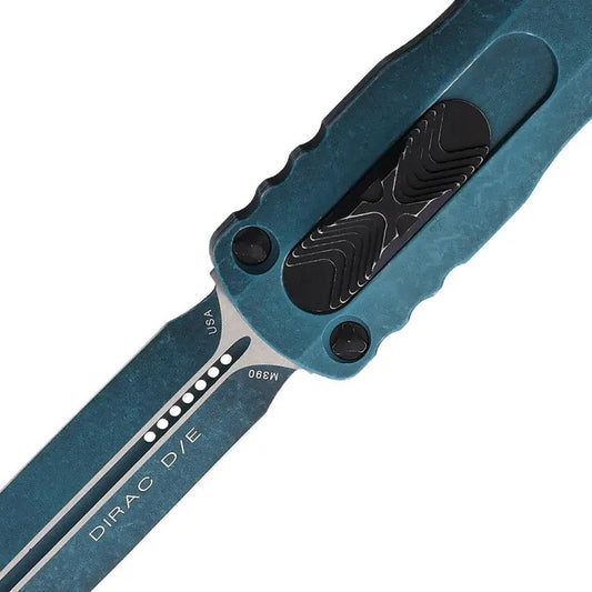 Microtech Auto Dirac DE OTF Weathered Blue Knife 3In Bohler M390 Blade Aluminum Handle Glass Breaker EDC Tactical by Microtech