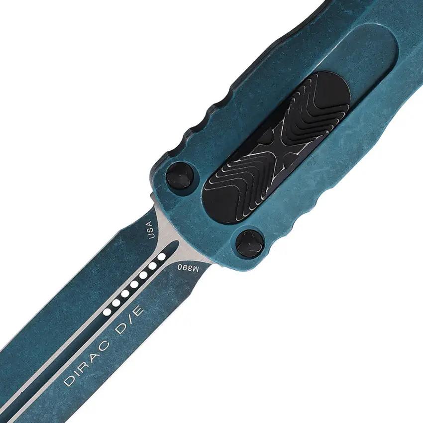 Microtech Auto Dirac DE OTF Weathered Blue Knife 3In Bohler M390 Blade Aluminum Handle Glass Breaker EDC Tactical by Microtech