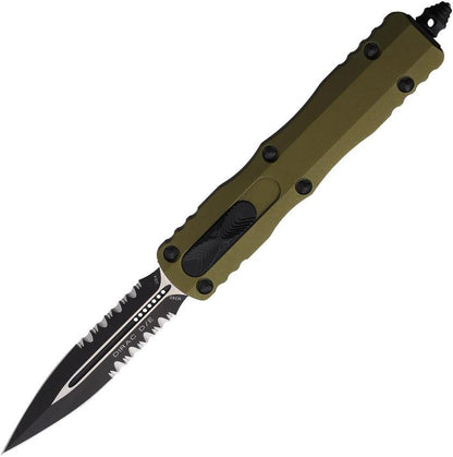 Microtech Auto Dirac D E OTF OD Green Aluminum Handle Two Tone Bohler M390 Blade Partially Serrated Glass Breaker EDC by Microtech