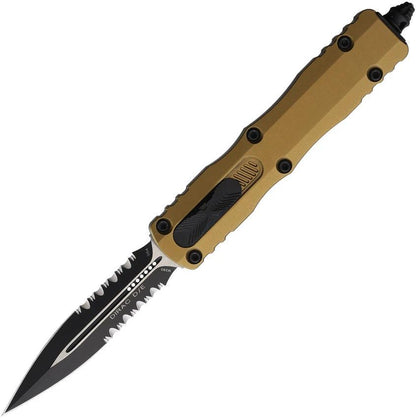 Microtech Auto Dirac D E OTF Knife Tan PS 225 2TA Glass Breaker Pocket Clip Two Tone Dagger Blade For Tactical Fans by Microtech