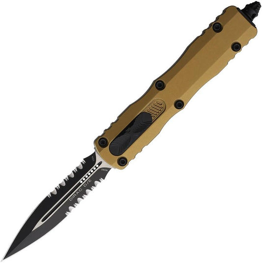 Microtech Auto Dirac D E OTF Knife Tan PS 225 2TA Glass Breaker Pocket Clip Two Tone Dagger Blade For Tactical Fans by Microtech