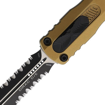 Microtech Auto Dirac D E OTF Knife Tan PS 225 2TA Glass Breaker Pocket Clip Two Tone Dagger Blade For Tactical Fans by Microtech