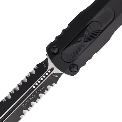 Microtech Auto Dirac DE OTF Knife Black 225-2T With Glass Breaker And Serrated Blade For EDC Enthusiasts by Microtech