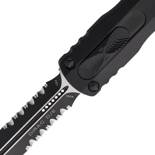 Microtech Auto Dirac DE OTF Knife Black 225-2T With Glass Breaker And Serrated Blade For EDC Enthusiasts by Microtech