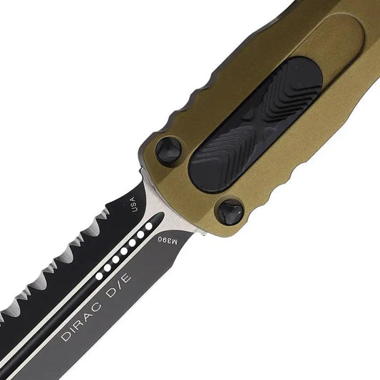 Microtech Auto Dirac DE OTF Knife OD Green Aluminum Handle 3 Inch Serrated Dagger Blade EDC Tactical Enthusiasts by Microtech