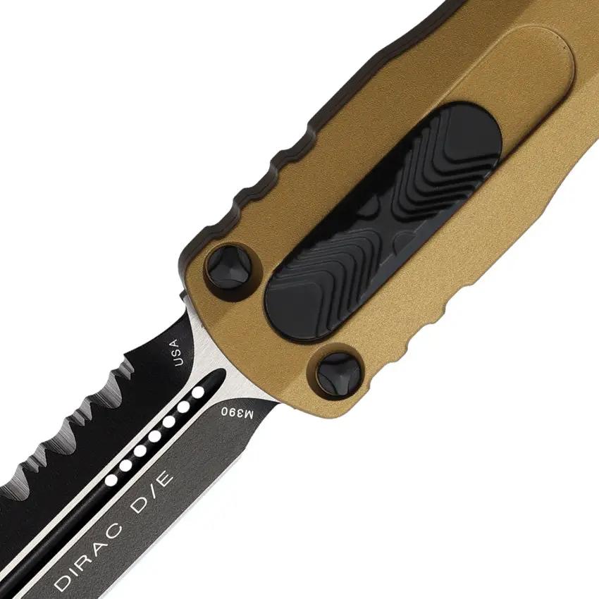 Microtech Auto Dirac DE OTF Knife Premium Steel Serrated Blade Tan Aluminum Handle Glass Breaker For EDC Enthusiasts by Microtech