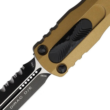 Microtech Auto Dirac DE OTF Knife Premium Steel Serrated Blade Tan Aluminum Handle Glass Breaker For EDC Enthusiasts by Microtech