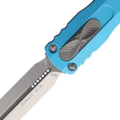 Microtech Dirac Auto D E OTF Knife Satin 3 Inch Dagger Blade Turquoise Aluminum Handle Glass Breaker Clip Tactical EDC by Microtech
