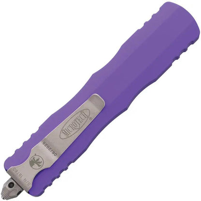 Microtech Auto Dirac Delta D E OTF Knife For Collectors With Apocalyptic M390 Double Edge Blade Purple Aluminum Handle by Microtech