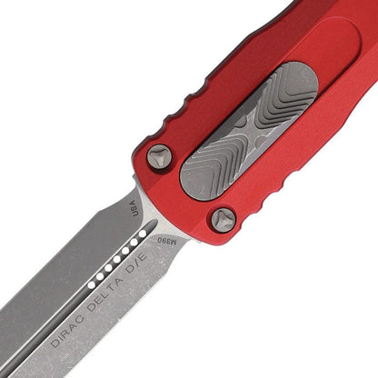 Microtech Auto Dirac Delta D E OTF Knife With Apocalyptic Finish M390 Blade Red Aluminum Handle For Tactical Enthusiasts by Microtech