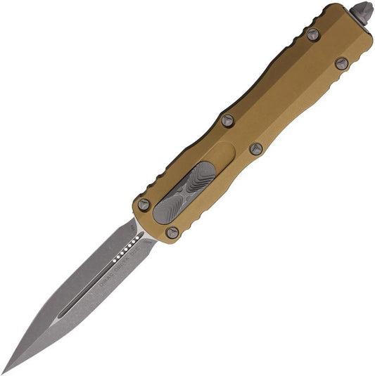 Microtech Auto Dirac Delta DE OTF Knife Tan Alum Handle M390 Double Edge Blade Glass Breaker For Tactical EDC by Microtech