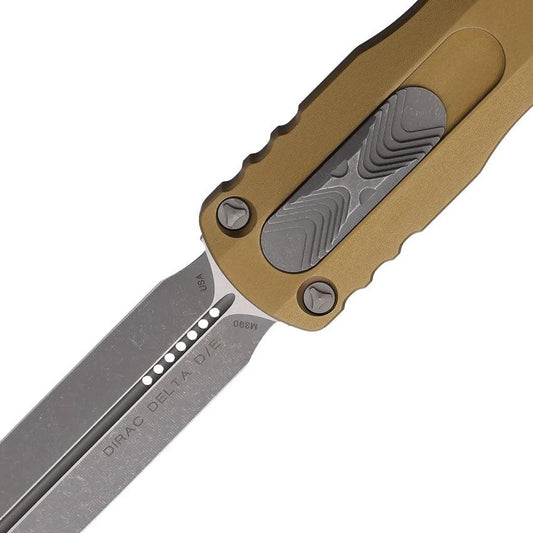 Microtech Auto Dirac Delta DE OTF Knife Tan Alum Handle M390 Double Edge Blade Glass Breaker For Tactical EDC by Microtech