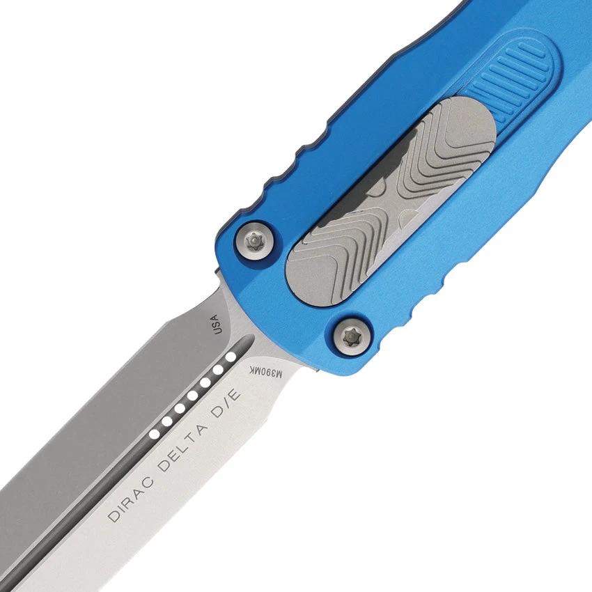 Microtech Auto Dirac Delta DE OTF EDC Knife With Automatic Opening M390MK Blade Blue Aluminum Handle Glass Breaker by Microtech