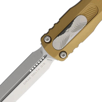 Microtech Auto Dirac Delta DE OTF Knife With Dagger M390 Blade Tan Aluminum Handle For EDC Enthusiasts by Microtech