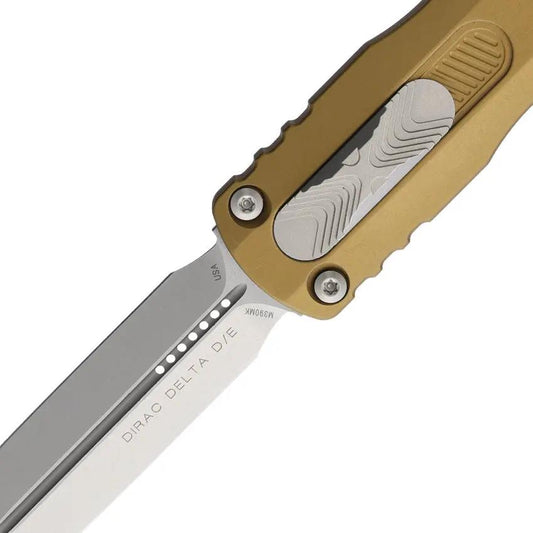 Microtech Auto Dirac Delta DE OTF Knife With Dagger M390 Blade Tan Aluminum Handle For EDC Enthusiasts by Microtech