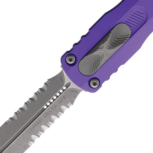 Microtech Dirac Delta OTF Knife Automatic Opening Bohler M390 Partial Serration Purple Aluminum Handle For EDC by Microtech