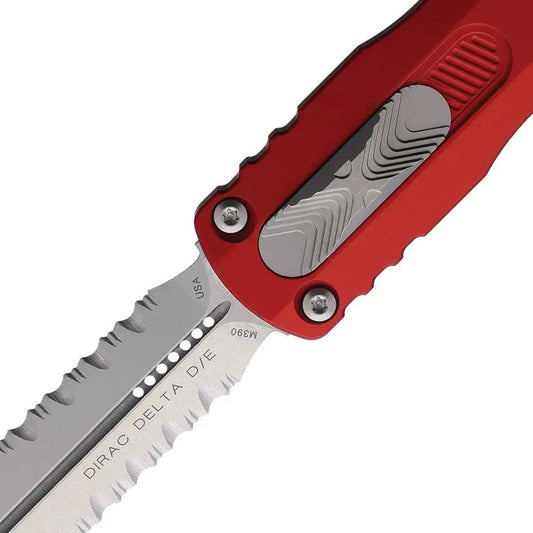 Microtech Auto Dirac Delta OTF Knife Red Aluminum Handle 3.79in M390 Serrated Blade Glass Breaker EDC by Microtech