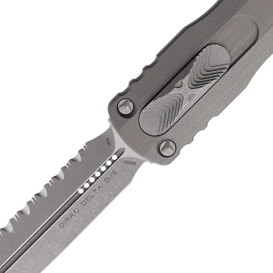 Microtech Auto Dirac Delta DE OTF Knife M390 Serrated Blade Glass Breaker 5.63in Closed For EDC Enthusiasts by Microtech