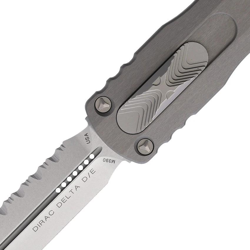 Microtech Auto Dirac Delta OTF Knife Gray Aluminum Handle for EDC with M390 Dagger Blade Glass Breaker Lanyard Hole by Microtech
