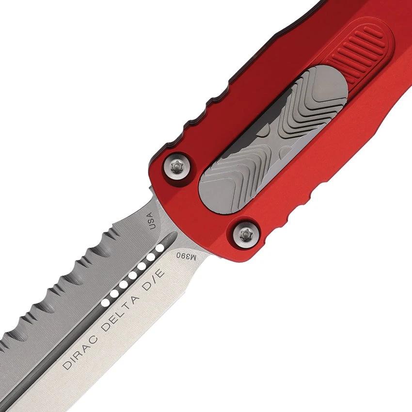 Microtech Auto Dirac Delta D E OTF Knife For Tactical EDC Pros Red Alloy Handle With Serrated M390 Dagger Blade by Microtech