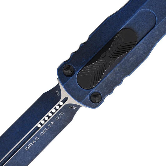 Microtech Auto Dirac Delta D E OTF Knife Premium Auto Opening, M390 Blade, Weathered Blue Aluminum, EDC Tactical by Microtech