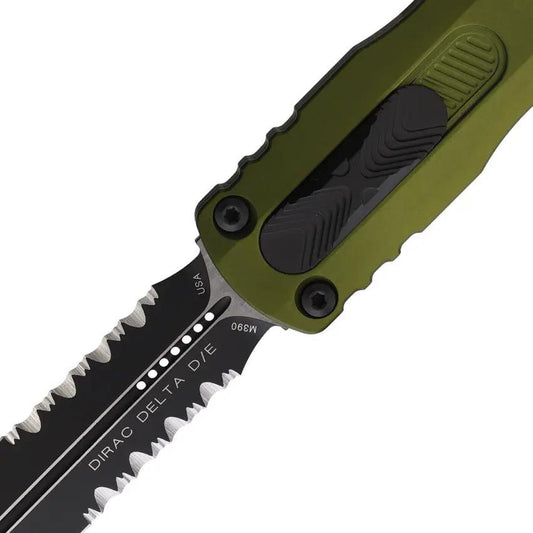 Microtech Auto Dirac Delta OTF Knife 3.79in Dagger Blade Two Tone M390MK OD Green Aluminum Handle Glass Breaker EDC by Microtech