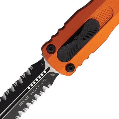 Microtech Auto Dirac Delta OTF Knife 3.79 Inch Blade Orange Aluminum Handle Glass Breaker For Tactical Pros by Microtech