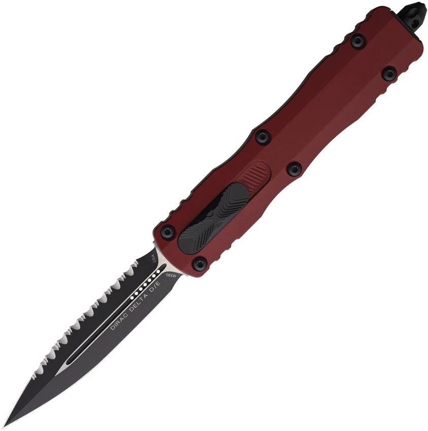 Microtech Auto Dirac Delta DE OTF Knife EDC Ready With M390 Dagger Blade Merlot Aluminum Glass Breaker Pocket Clip by Microtech