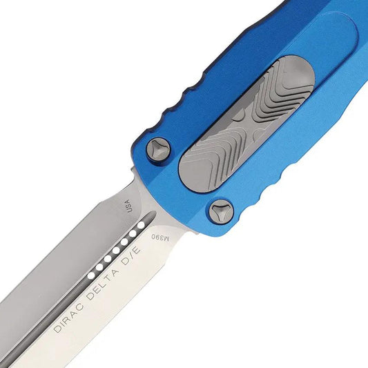 Microtech Auto Dirac Delta OTF Knife With Blue Aluminum Handle And M390 Dagger Blade For Tactical EDC by Microtech