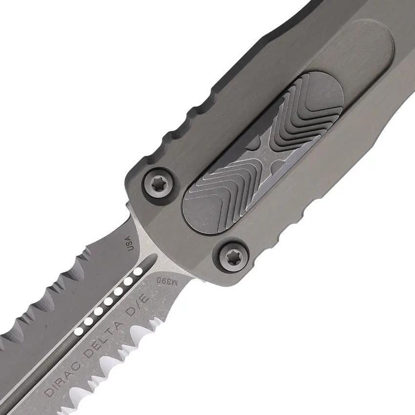 Microtech Auto Dirac Delta D E OTF Knife Gray Aluminum Handle M390 Serrated Blade Glass Breaker For Tactical Collectors by Microtech