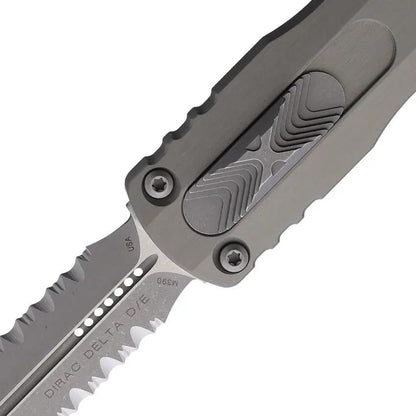 Microtech Auto Dirac Delta D E OTF Knife Gray Aluminum Handle M390 Serrated Blade Glass Breaker For Tactical Collectors by Microtech