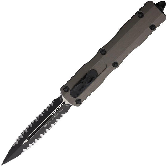 Microtech Auto Dirac Delta D/E OTF Gry 227-D3NC Tactical EDC Knife With Auto Opening, Serrated Double-Edge Blade by Microtech