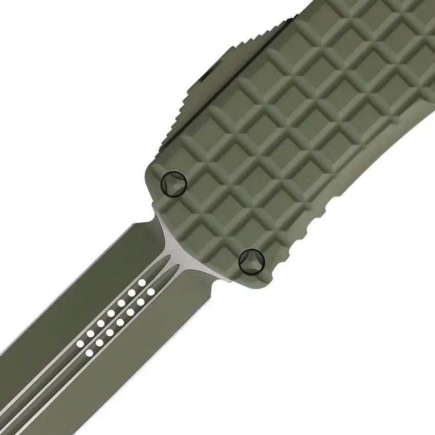Microtech Auto Hera OTF Knife With Forest Green Cerakote Frag Aluminum Handle And Pocket Clip For EDC Enthusiasts by Microtech